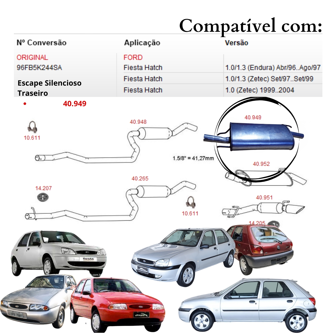 Silencioso Escapamento Traseiro Ford Fies...